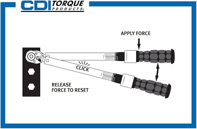 CDI 3/8 Inch Drive Adjustable Click Torque Wrench, Range 100-750 In Lbs / 14.1-81.9 Nm (7502MRMH)