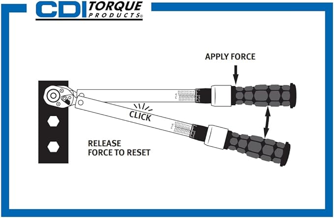 CDI 1/2 Inch Drive Adjustable Click Torque Wrench, Range 20-150 Ft Lbs / 34-197 Nm (1503MFRMH)