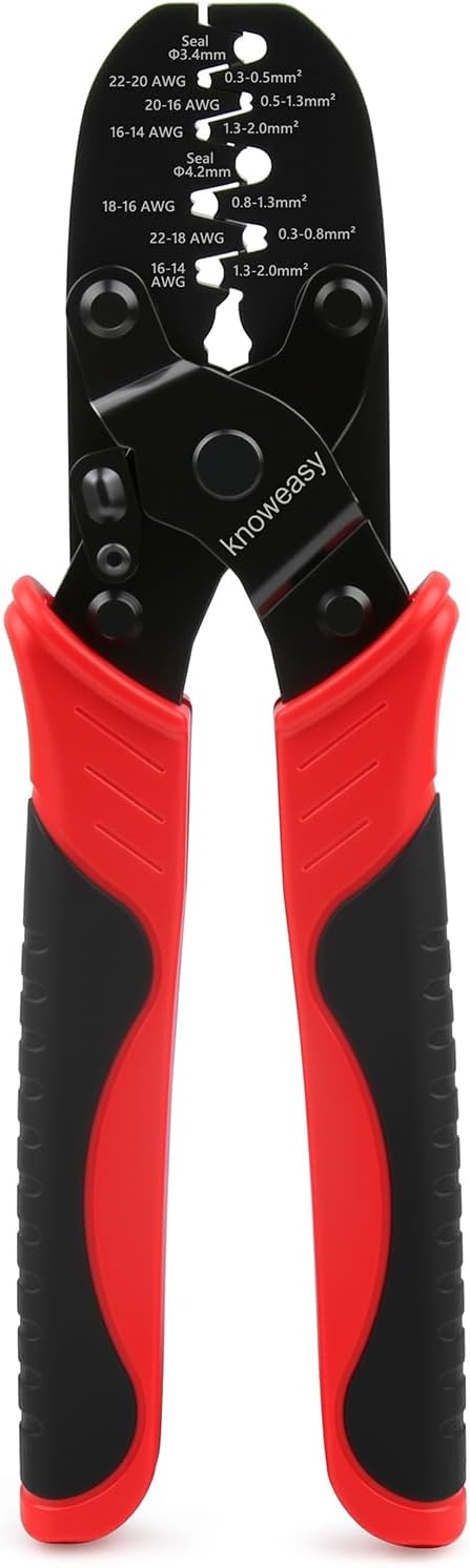Knoweasy 1424C Weather Pack and Metri Pack Crimping Tool for 22–14 AWG Open Barrel and Sealed Terminals, Dual Cavity Crimper for Deutsch DT DTM Waterproof Electrical Connectors