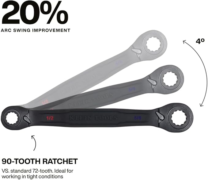 KLEIN TOOLS 68215 4-in-1 Reversible Ratchet Wrench, Box Wrench, SAE Hex Sizes 1/2, 9/16, 5/8, 3/4-Inch, 90-Tooth Ratchet, Pass-Through Design