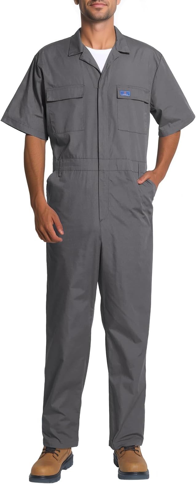 HISEA Coveralls for Men Short Sleeve, Mens Lightweight Mechanic Work Jumpsuit with Pockets, Stain & Wrinkle Resistant