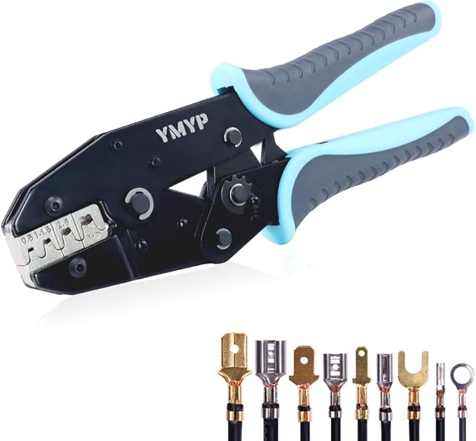 Crimping Tool for Non-Insulated Open Barrel Terminals & Receptacles - Ratcheting Wire Crimper - AWG 20-10 (0.5-6mm²) U-Shaped - Electrical Crimping Tool