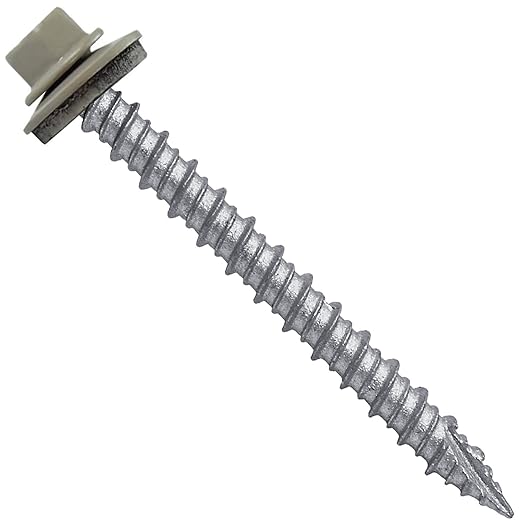 Metal Roofing Screws: (250) 10 x 2 Ash Gray Hex Head Sheet Metal Roof Screw. Self Starting Metal to Wood siding Screws. EPDM Washer. Colored Head