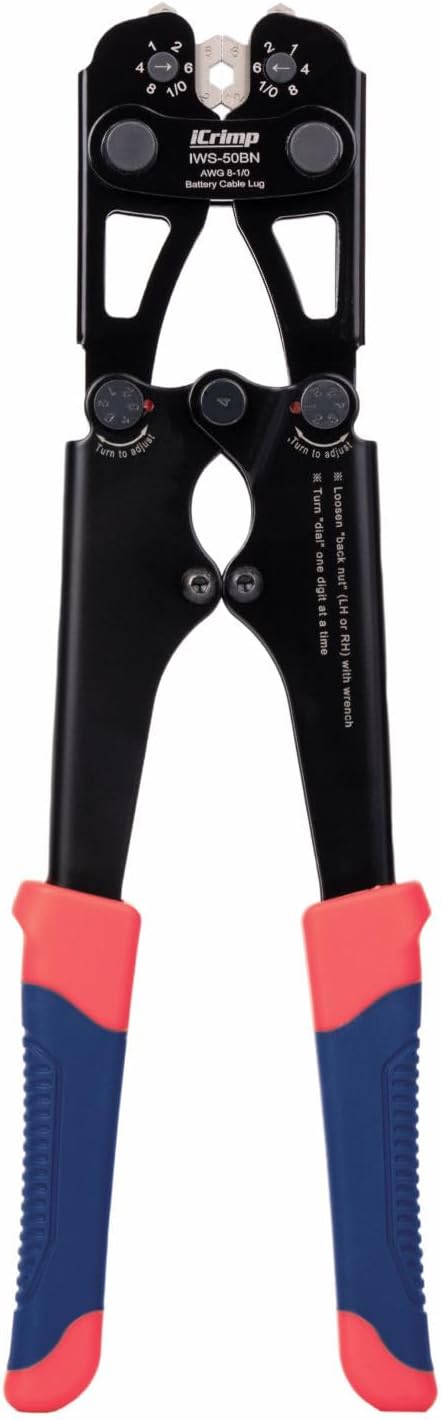 iCrimp IWS-50BN Battery Cable Crimper for 8, 6, 4, 2, 1, 1/0AWG Battery Cable Terminals and Lugs with Rotation Crimping Dies