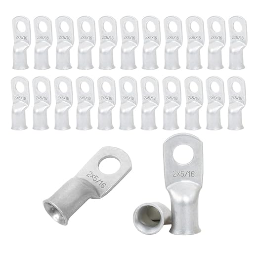 2 AWG 5/16" Stud (25 pcs.), Heavy Duty Tinned Battery Cable Lugs 2 Gauge Wire Connectors 2 AWG Copper Ring Terminals Copper Wire Lugs