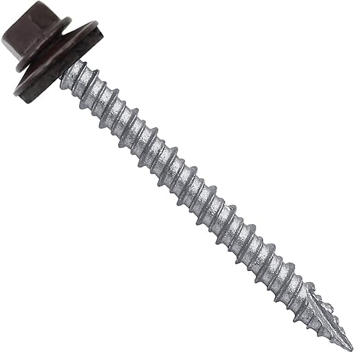 Metal ROOFING SCREWS: (250) 10 x 2" DARK BROWN Hex Head Sheet Metal Roof Screw. Self starting metal to wood siding screws. EPDM washer. Colored head