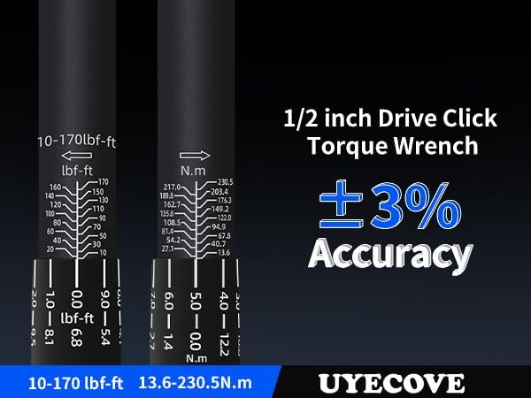1/2-Inch Drive Click Torque Wrench, Dual-Direction Click Professional Torque Wrench 10-170FT.LB/13.6-230.5N.M, Dual Range Scales Graduated in FT.LB and N.M, Blue