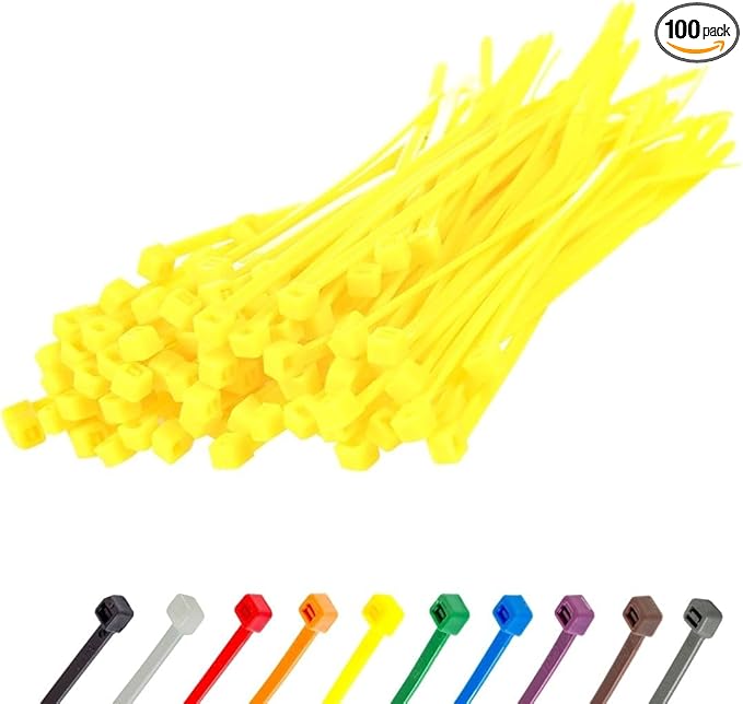 GTSE 4 Inch Yellow Zip Ties, 100 Pack, 18lb Strength, UV Resistant Nylon Small Cable Ties, Self-Locking 4" Tie Wraps