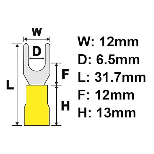 PAPUGA 25PCS 12-10 AWG (4-6 mm2) 1/4" / M6 Wide Version Insulated Fork Spade Crimp Connector, 600V 48A, CE RoHS Industrial Terminal High Current Connector, Control Panels