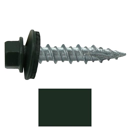 Metal Roofing Screws: (250) 10 x 1 Hartford Green Hex Head Sheet Metal Roof Screw. Self Starting Metal to Wood siding Screws. EPDM Washer. Colored Head