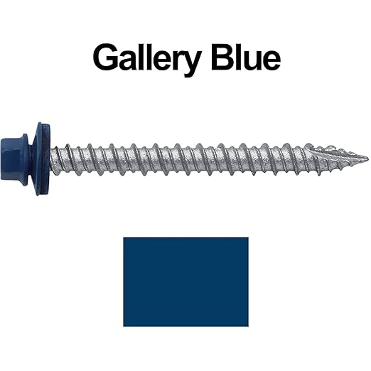 Metal ROOFING SCREWS: (250) 10 x 2" Gallery Blue Hex Head Sheet Metal Roof Screw. Self starting metal to wood siding screws. EPDM washer. Colored head