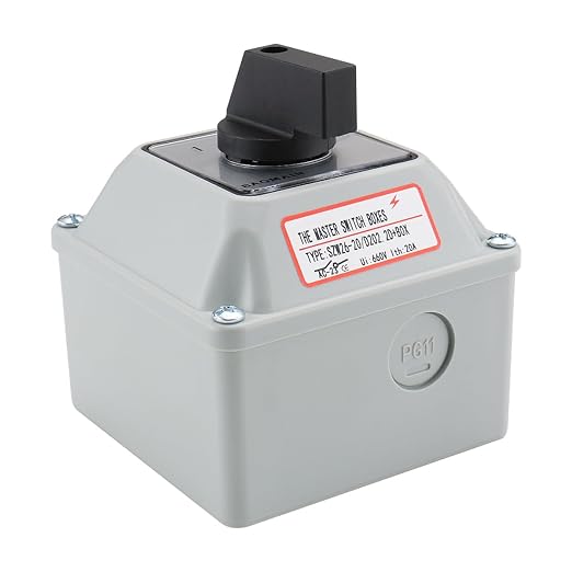 Baomain Universal Rotary Changeover Switch SZW26-20/D202.2D-W with Wider Master Switch Exterior Box 660V 20A 3 Position 2 Phase (3.15"x3.15"x3.7")