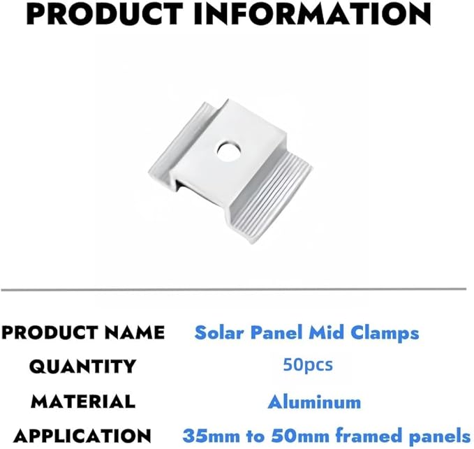 Solar Panel Mid Clamps Solar Bracket Aluminium Mounting Accessories for Solar Panel Mounting (50)