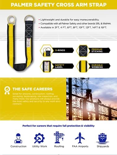 Palmer Safety 10 Ft Cross Arm Strap, 3" Wide Beam Straps Choker w/Large & Small D-Ring, ANSI OSHA Anchorage Sling Fall Protection Lanyard