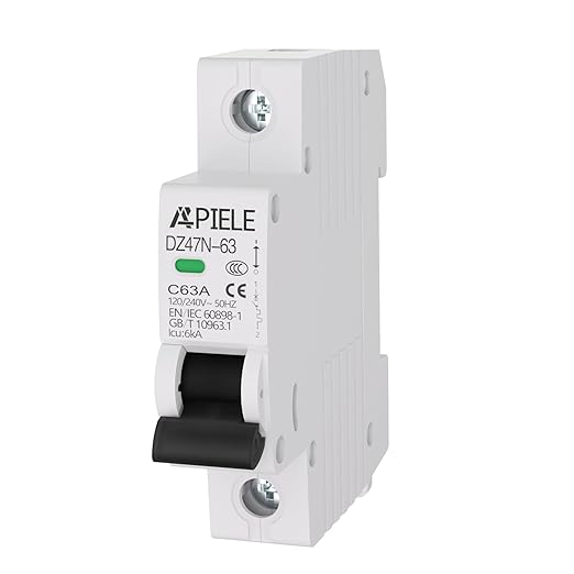APIELE Miniature Circuit Breakers AC 120/240V, 63Amp 1Pole Circuit Breaker for Solar Photovoltaic Systems, DIN Rail Mount AC Disconnect Switch (1P-63A)