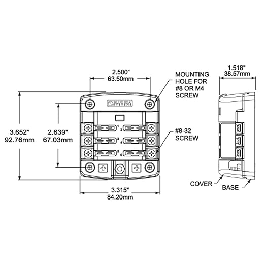Blue Sea Systems 5028 ST Blade Fuse Block 6 Circuit with Cover, 100 Amps