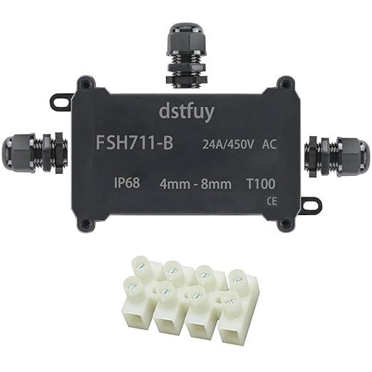 Junction Box,ABS Waterproof IP68 Electrical Boxes.with 24A Barrier Terminals Electric Junction Project Box for 4-8mm Dia Wire.Outdoor External Electric Power Cord Boxes.