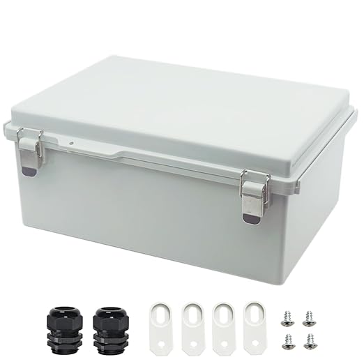 Zulkit Junction Box ABS Plastic Dustproof Waterproof IP67 Electrical Boxes Hinged Shell Outdoor Universal Project Enclosure Grey, Stainless Steel Buckles 13.8 x 9.8 x 5.9 Inch