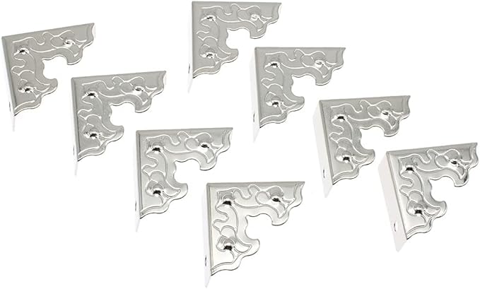 24 Pcs Vintage Corner Protectors Antique Triangle Guard Metal Edge Guard Box Wooden Jewelry Gift Box Cabinet Three Sides Full Encase Desk Edge Corner Guard with Mounting Screws (Silver)