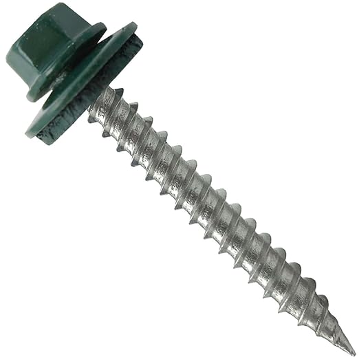 Stainless Steel Metal Roofing Screws (250) 9 x 1-1/2" Ivy Green hex Head Sheet Metal Roofing Screw. Self-Piercing (SP) tip Metal to Wood siding Screws EPDM Washer