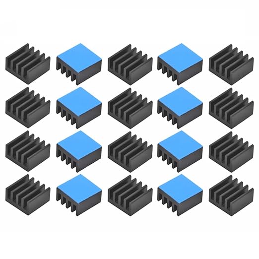 20PCS Black Aluminum Heat Sink with Thermal Conductive Adhesive Tape, 9×9×5mm Heatsink Cooler for Cooling VRM GPU Stepper Driver MOSFET VRam Regulators