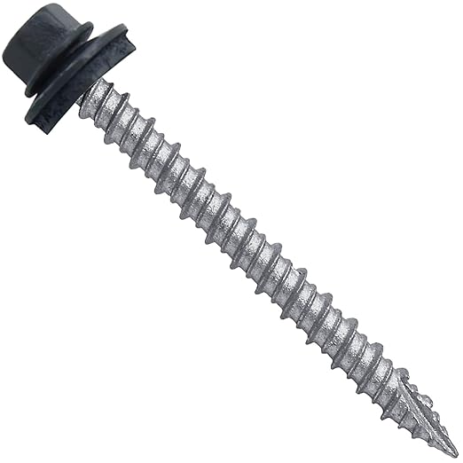Metal ROOFING SCREWS: (250)10 x 2" Fab. Charcoal Hex Head Sheet Metal Roof Screw. Self starting metal to wood siding screws. EPDM washer. Colored head