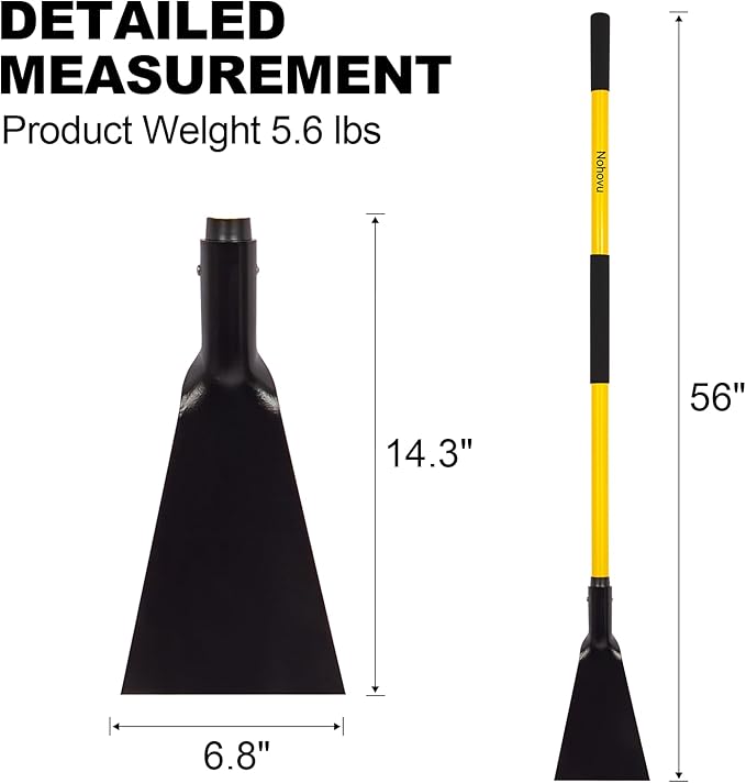 Snow Shovel for Driveway Ice Removal, Heavy Duty Ice Scraper with Fiberglass Handle, 56 Inches