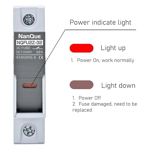 2Pcs DC Fuse Holder with Core Block 100-1000V Solar PV Battery Short-Circuit Protect Single Poles 5/6/8/10/12/15/16/20/25/30/32 Amp 25kA Break Capacity Din Rail Install with Light Indicate (16A)