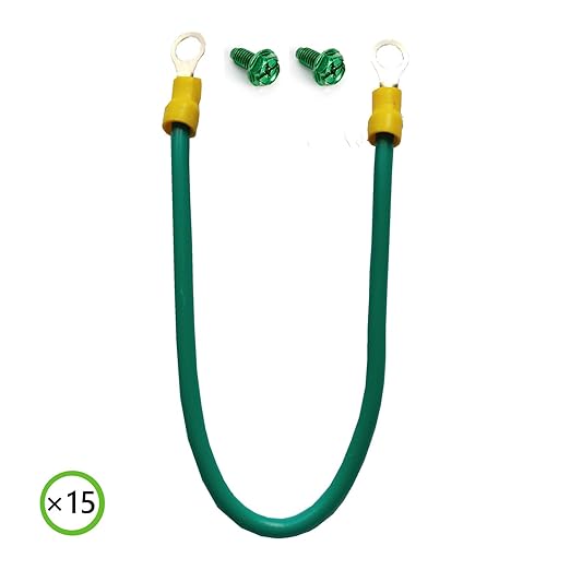Grounding Pigtail: 12AWG Green Stranded Copper Wire, 8-Inch Length, with 10/32 x 3/8 Green Screw - Quick 5-Second Installation(15 Pack)