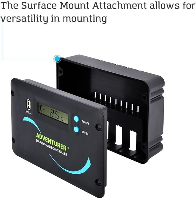 Renogy Adventurer-Li 30A Solar Controller - Flush Mount Design for RV/Camper Walls, 12V/24V Auto PWM Charger, LCD Display, Compatible with Lithium & AGM/Gel Batteries