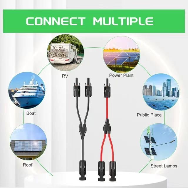4pcs mc4 y connectors, 30amp Solar Connectors Photovoltaic Panel Adaptor Y Branch Plug 1 To 2 Parallel Connection Of Battery Plate Assembly RV PV Group Line solar panel connectors for Solar Panel
