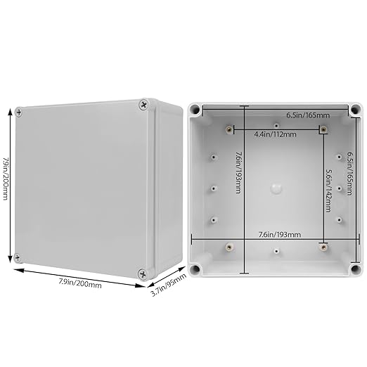 Junction Box，7.9"x 7.9"x 3.7" Outdoor Electrical Box with Mounting Plate, IP67 Dustproof Waterproof ABS Plastic Project Box, DIY Electrical Enclosure Gray (200x 200x 95 mm)