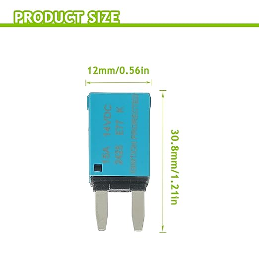15A DC 12V-14V Auto Reset Circuit Breaker ATM Low Profile T1 Mini Blade Fuses Breakers for Car Trucks Marine Boat RV Solar and More,2 Pack