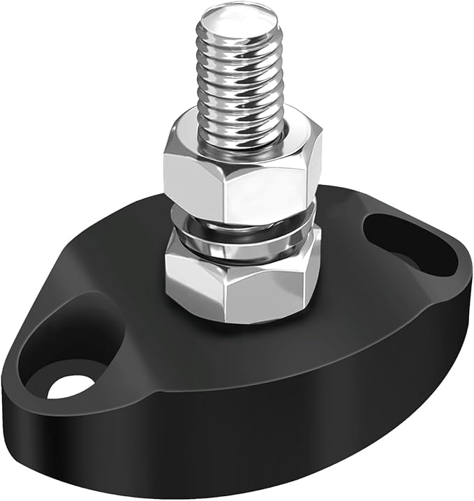 LENKRAD M6 Single Stud Bus Bar Stainless 150A Power Distribution Block 12V Battery Junction Post, Black Marine Ground Post with Insulated Base, RV Automotive New Energy Buss