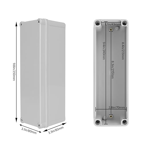 Junction Box，9.8"x 3.3"x 3.1" Outdoor Electrical Box with Mounting Plate, IP67 Dustproof Waterproof ABS Plastic Project Box, DIY Electrical Enclosure Gray (250x 85x 80 mm)