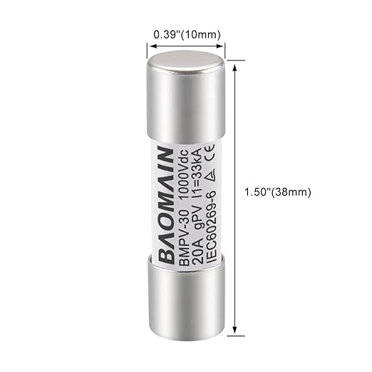 Baomain 10-Pack gPV Solar PV Fuse 20A 1000V DC, 10x38mm, 33kA Breaking Capacity, CE Listed for Photovoltaic Systems, Combiner Boxes (20 Amp.)