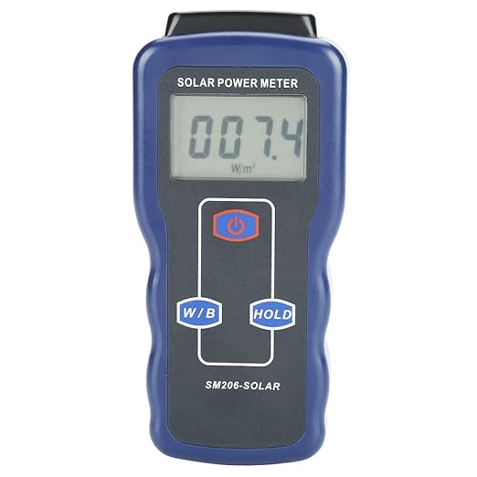 Solar Power Meter, Digital Solar Power Meter Sun Light Radiation Measuring Testing Instrument for Solar Radiation Measurement, Solar Energy Research, Meteorology,