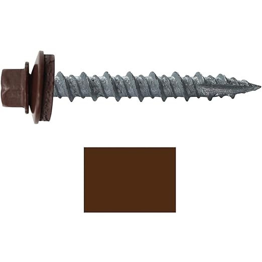 Metal ROOFING SCREWS: (250) 10 x 1-1/2" Brown Hex Head Sheet Metal Roof Screw. Self starting metal to wood siding screws. EPDM washer. Colored head
