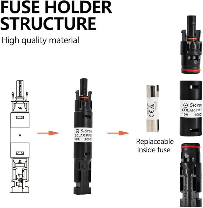 15A Solar in-line Fuse Holder Connector, IP68 1000V Male and Female Connector, for Solar Photovoltaic System (with 10X38mm Fuse)