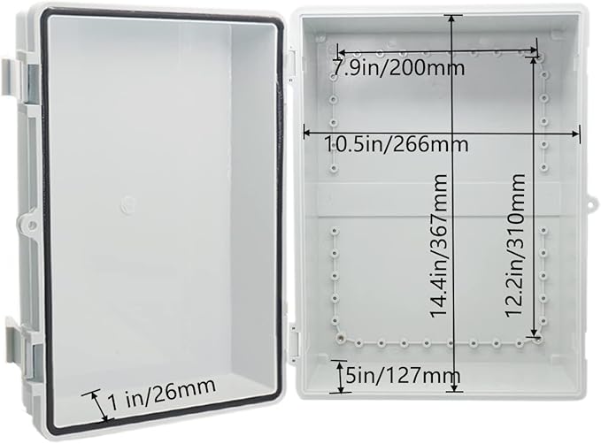 Waterproof Electrical Box with Mounting Plate 390x290x160mm, IP67 Junction Box Hinged Grey Cover ABS Project Boxes for Electronics DIY Enclosure with Wall Bracket and 2 Glands