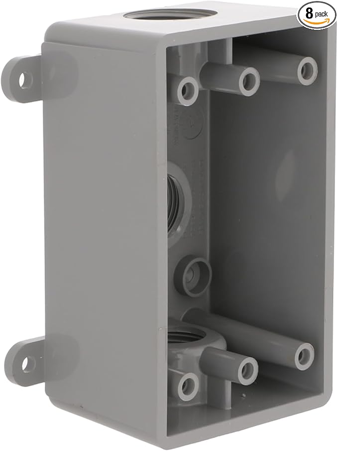 BELL PSB37550GY Single-Gang Weatherproof Three 1/2". or 3/4 in. Threaded Outlets,2 in,Gray,(Pack of 8)