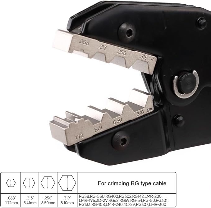Coaxial Crimping Tool for RG Type Cable -RG7,8,11,22U,63,83,114,133,144,149,165,178,213,214,391,403, LMR400, BNC 1.5D-2V,1.5C-2V,7C-2V Connectors(CRIPMER L4 WG)