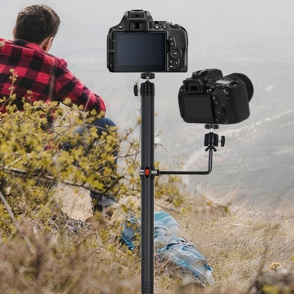 Heavy Duty Ground Stake Mount Stand, 2-Pack Upgraded 56" Trail Camera Holders with 4-Pack 360° Adjustable Ball Heads 1/4"-20(6mm) for Outdoor Trail Camera, DSLR, Solar Panel, LED Light, Birdhouse