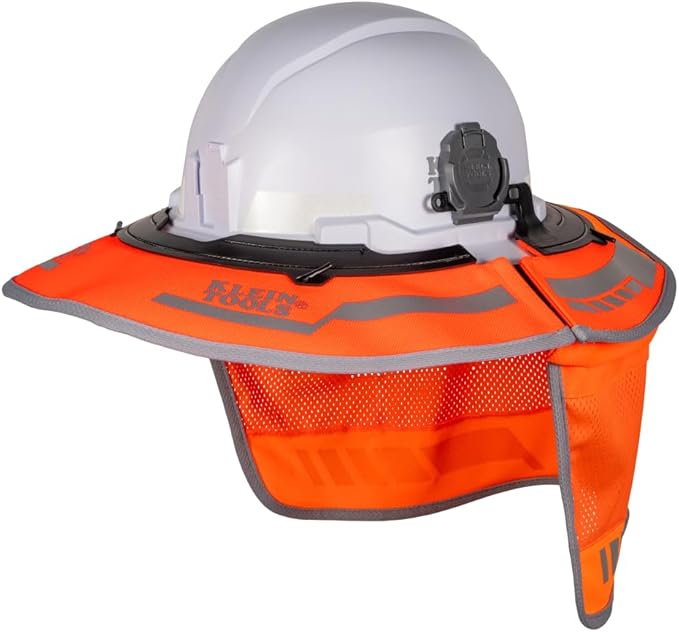 Klein Tools 03010 Full Brim Sombrero Outdoor Sun Hat for Men with Neck Flap, Hard Hat Accessory, 50-Plus UPF Protection, 1200d Hi-Visibility Fabric, Universal Clips