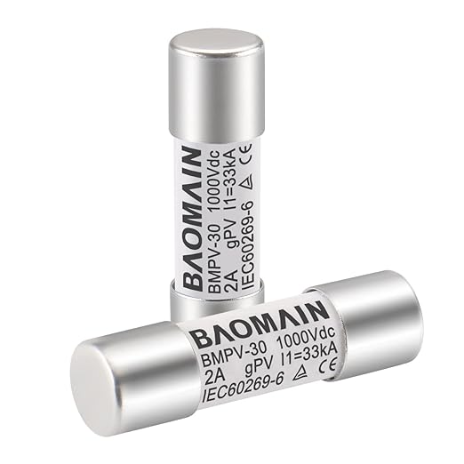 Baomain 10-Pack gPV Solar PV Fuse 2A 1000V DC, 10x38mm, 33kA Breaking Capacity, CE Listed for Photovoltaic Systems, Combiner Boxes (2 Amp.)