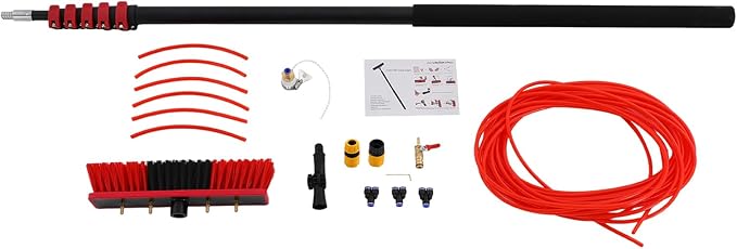 23.62ft Water Fed Pole Kit, Solar Panel Cleaning Brush with Telescopic Aluminum Pole, 180° Rotatable Window Cleaner System for Glass, Roof & Outdoor Surfaces