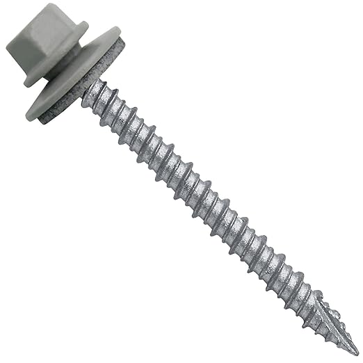 Metal ROOFING SCREWS: (250) 10 x 2" ABC Gray Hex Head Sheet Metal Roof Screw. Self starting metal to wood siding screws. EPDM washer. Colored head