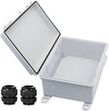 Waterproof Outdoor Electrical Box Junction Box Weatherproof IP67 ABS Plastic Enclosure Switch Router Project Box with Mounting Plate with Wall Bracket 2 Cable Glands Grey 8"x6"x4.3"