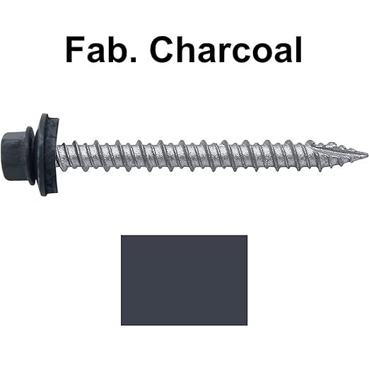 Metal ROOFING SCREWS: (250)10 x 2" Fab. Charcoal Hex Head Sheet Metal Roof Screw. Self starting metal to wood siding screws. EPDM washer. Colored head
