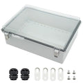 Zulkit Junction Box ABS Plastic Dustproof Waterproof IP67 Electrical Boxes Hinged Shell Outdoor Universal Project Enclosure Grey Clear Cover, Stainless Steel Buckles 15x11x5.1 Inch